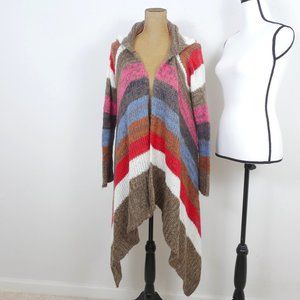 Ashley Brown White Red Long Sleeve Uneven hem Hooded Light Weight SZ L Cardigan